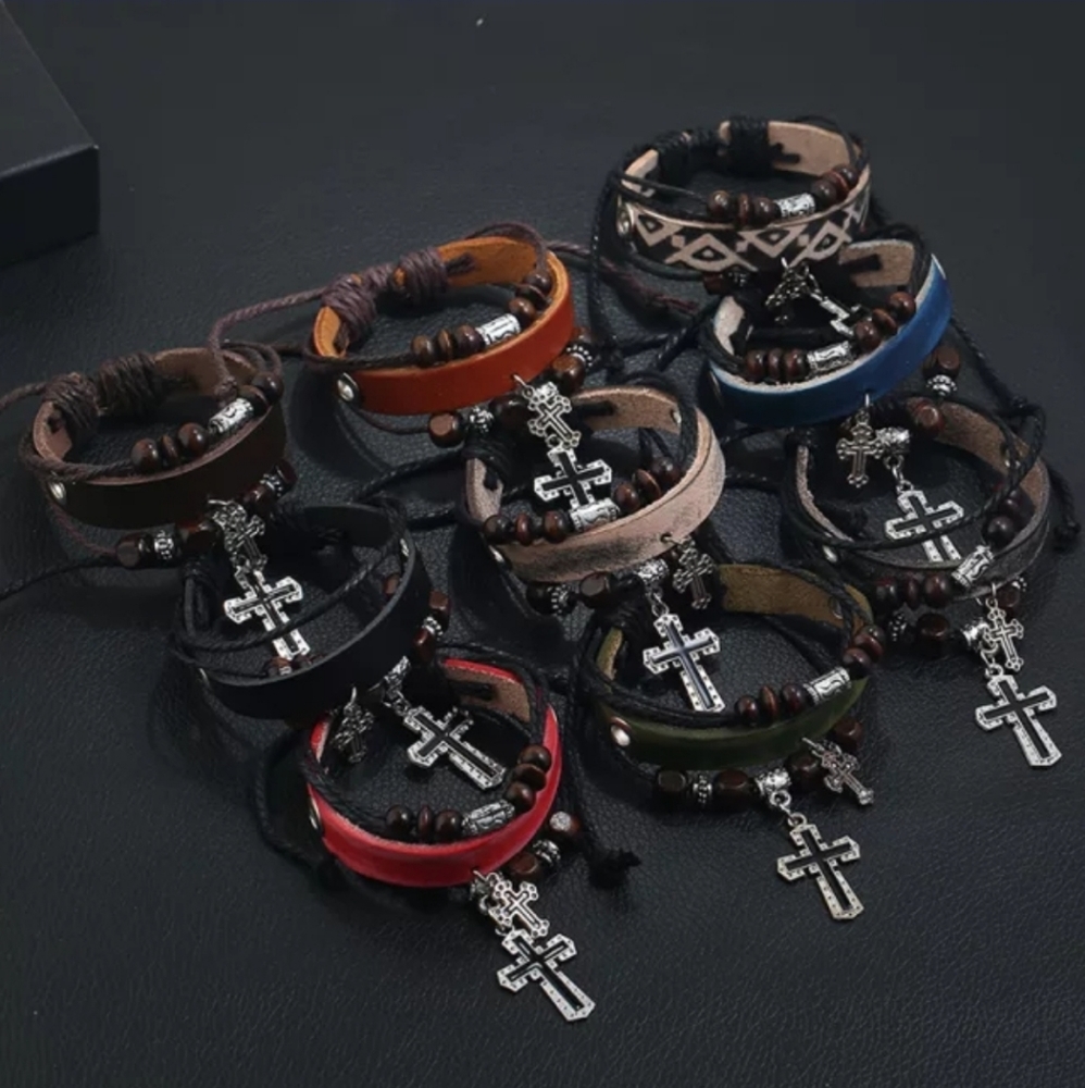 Leather bead cross bracelet